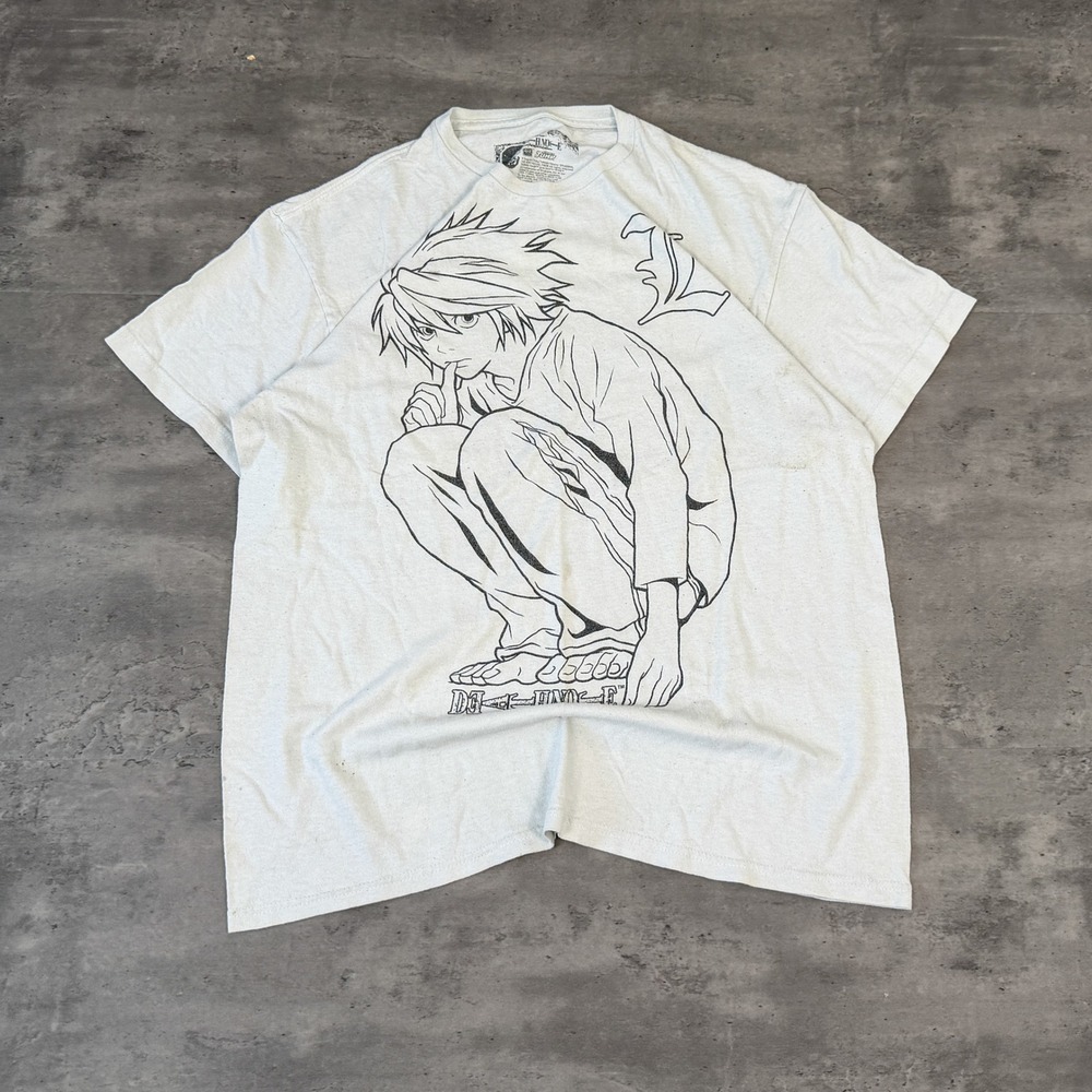 Vintage VTG Y2K 2000s 00s Death Note L Anime Graphic White T-Shirt Tee - Picture 3 of 7